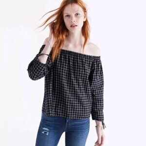 Madewell plaid off the shoulder windowpane checked shirt sz XS